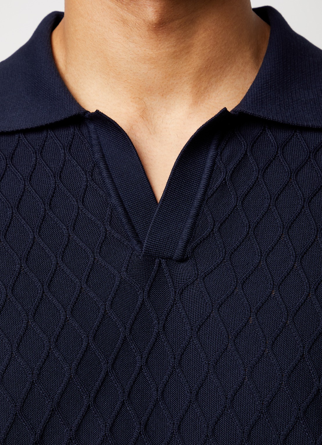 Oscar Jacobson Mirza fijngebreide regular fit polo met structuur - detail 3 donkerblauw
