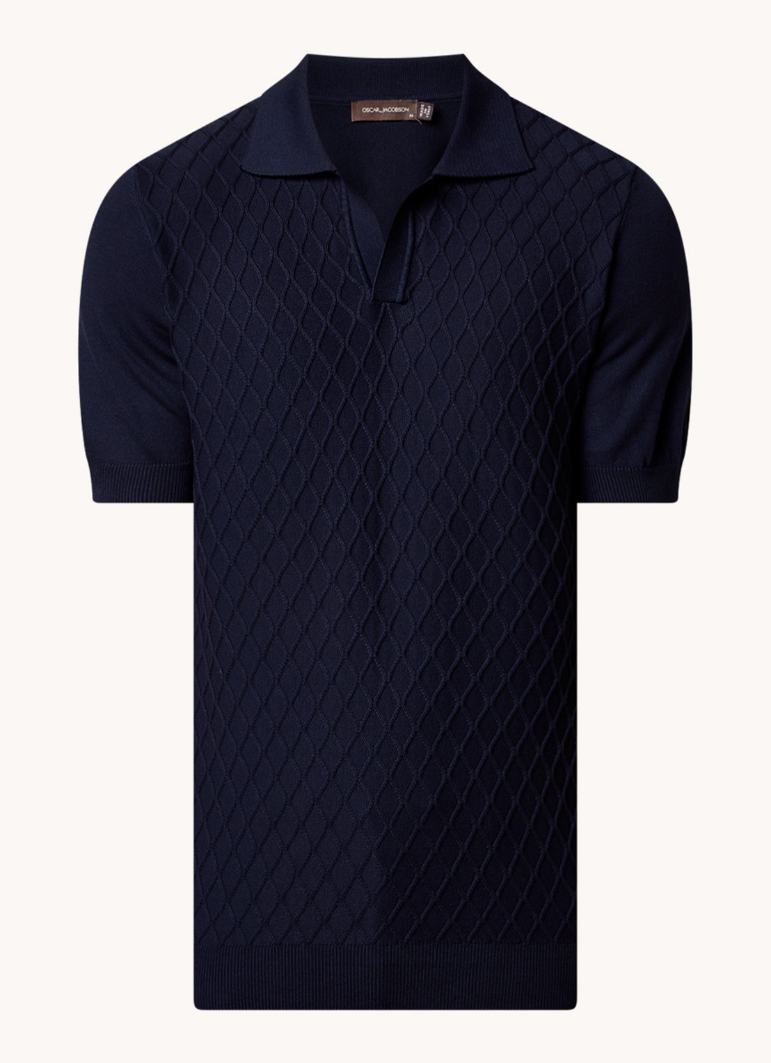 Oscar Jacobson Mirza fijngebreide regular fit polo met structuur - voorkant 4 donkerblauw