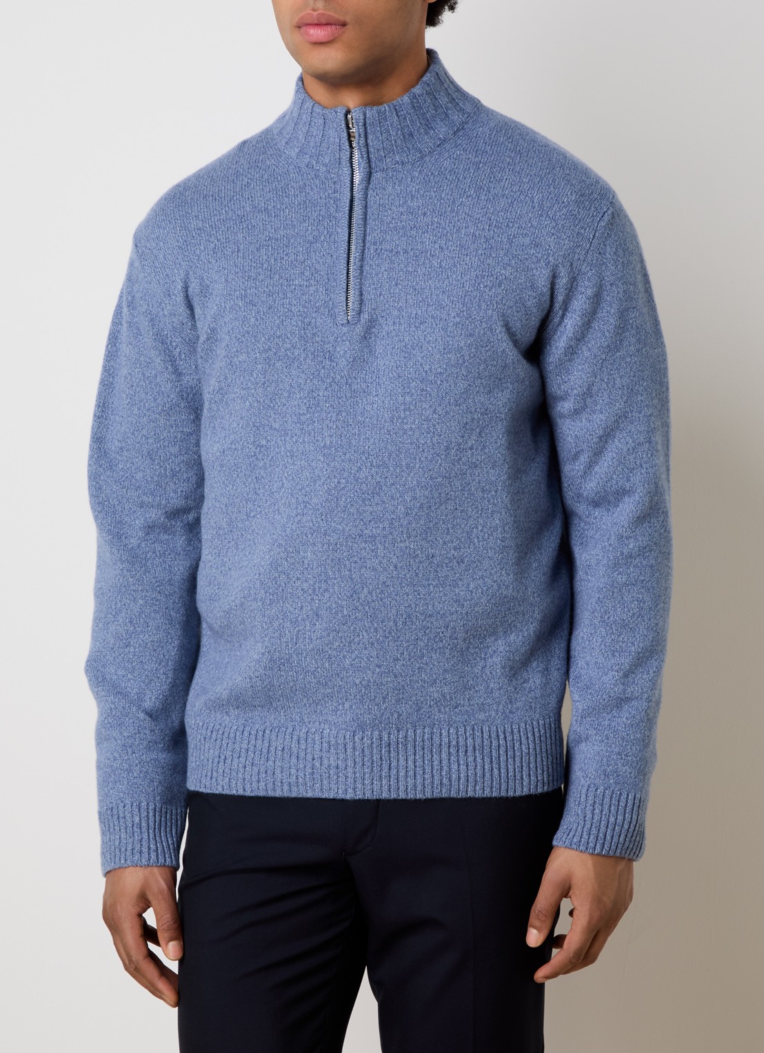 Oscar Jacobson Paul fijngebreide trui in kasjmierblend met halve rits - detail 4 donkerblauw