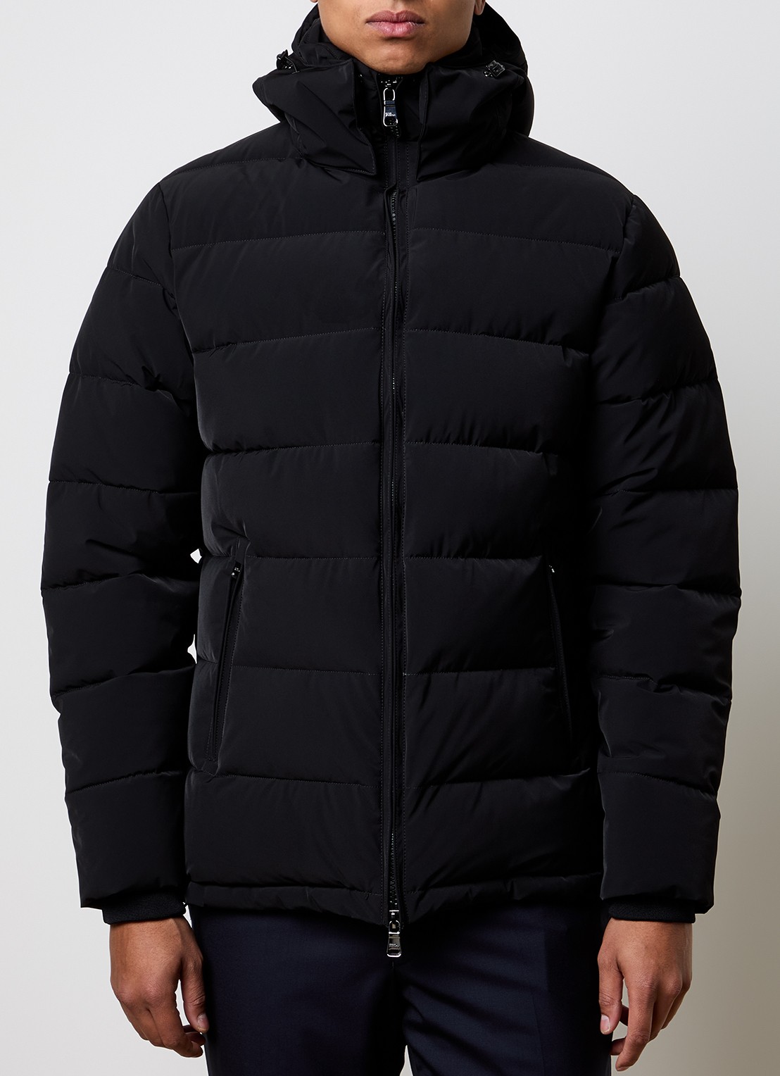 Oscar Jacobson Puffer jack met afneembare capuchon - detail zwart