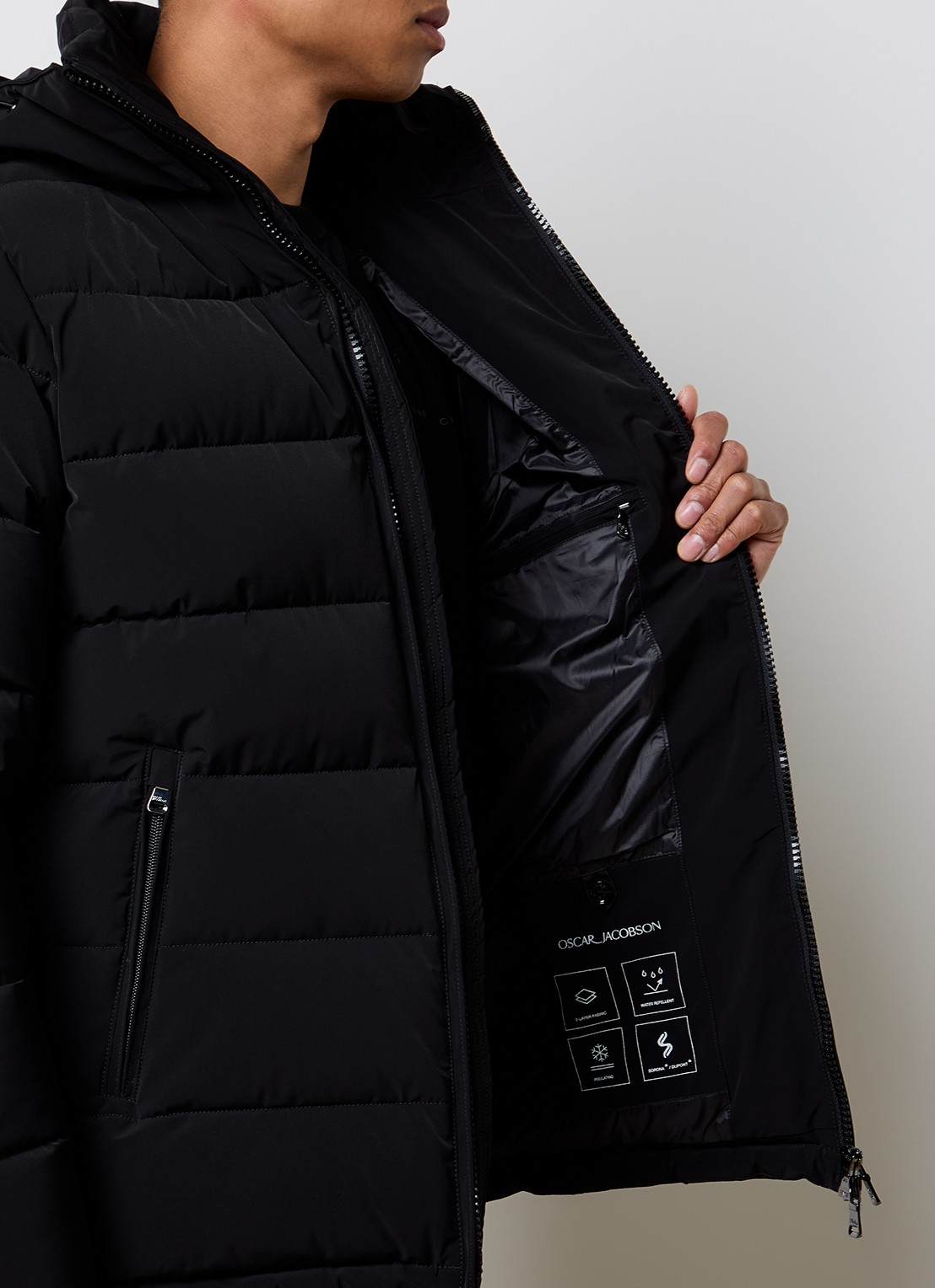 Oscar Jacobson Puffer jack met afneembare capuchon - detail 3 zwart