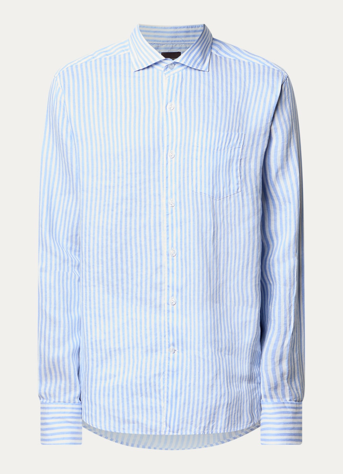 Oscar Jacobson Regular fit overhemd in linnenblend met streepprint - voorkant 5 lichtblauw
