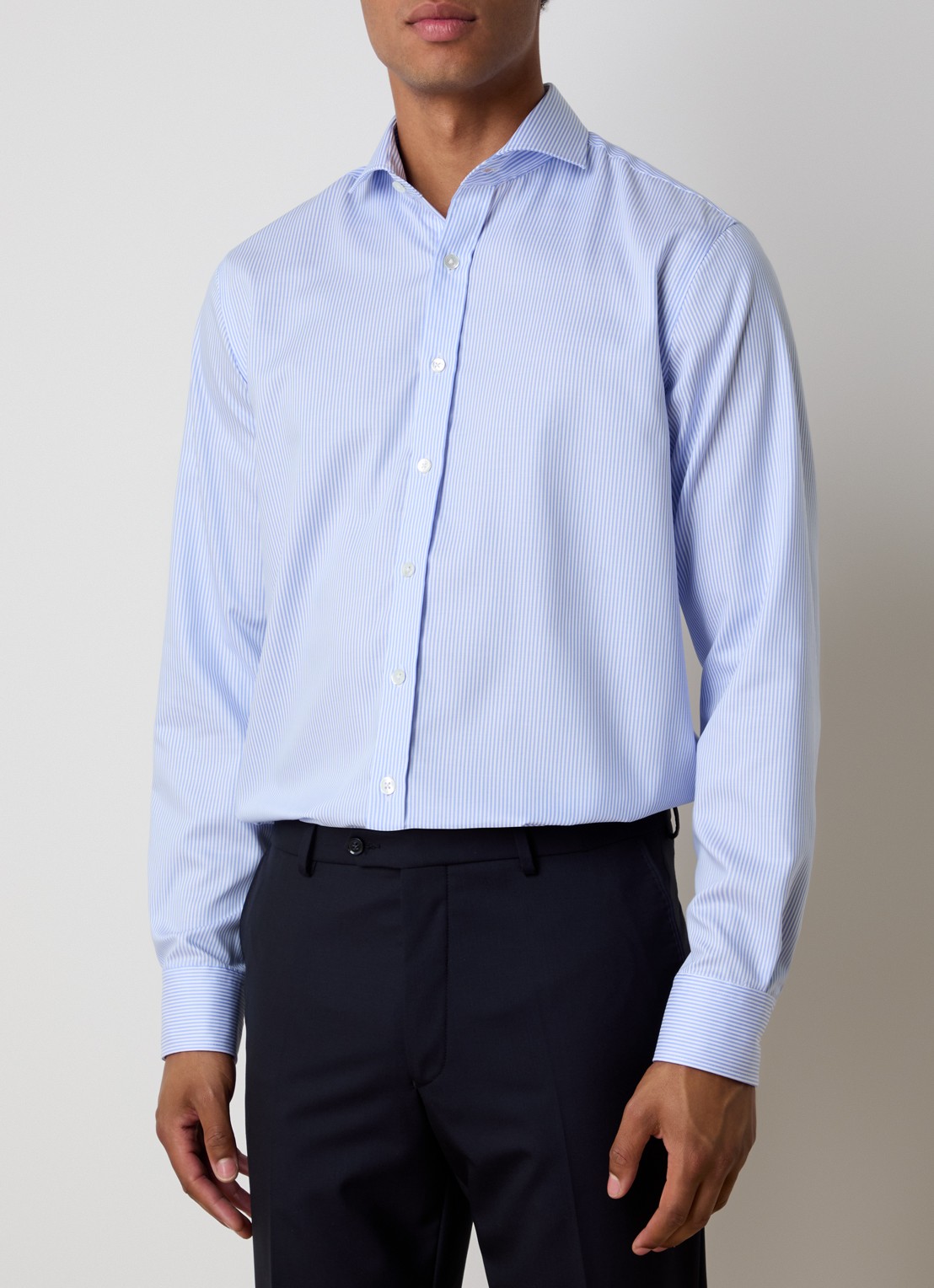 Oscar Jacobson Regular fit overhemd met gestreepte print - detail 4 lichtblauw