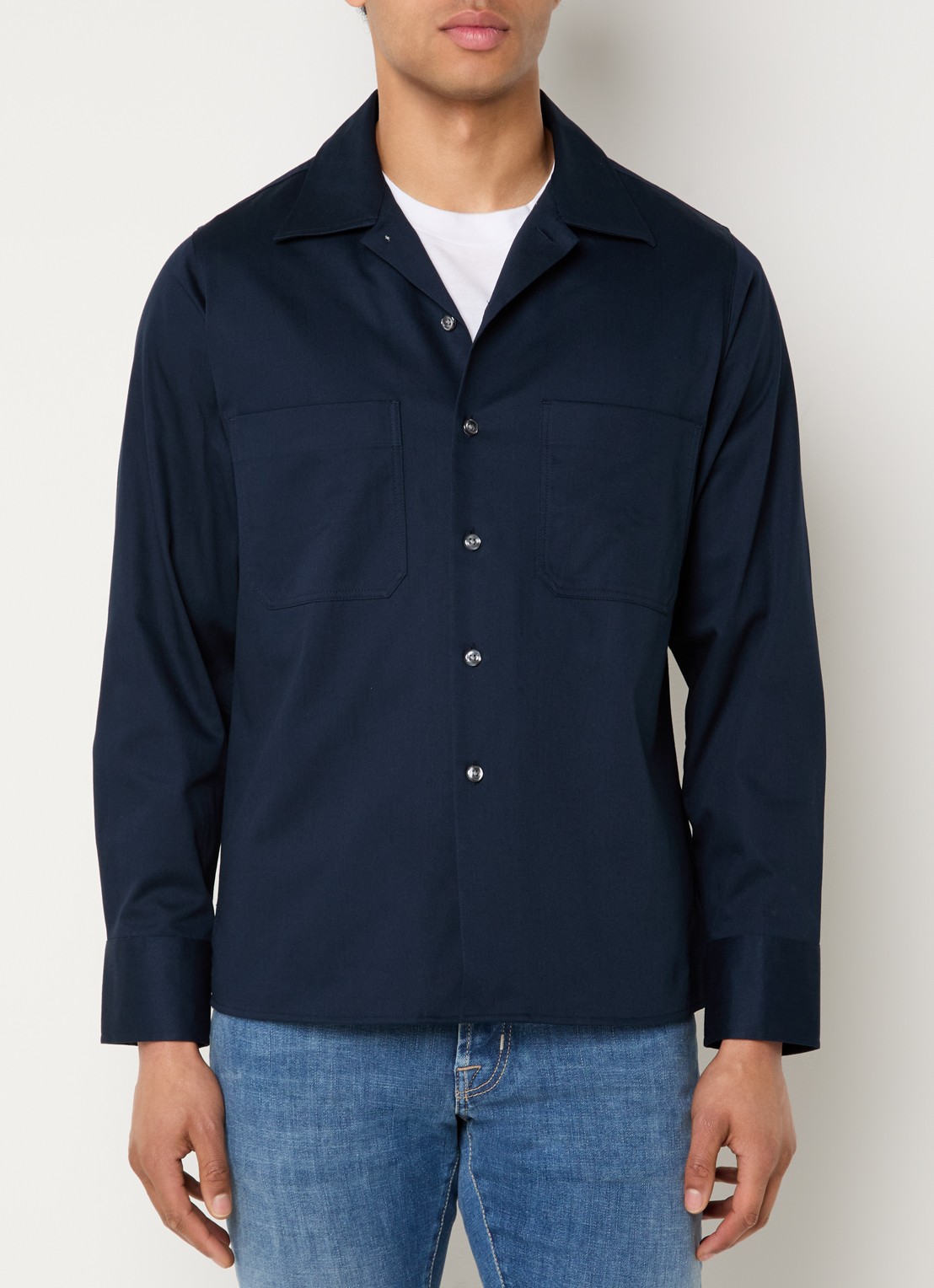 Oscar Jacobson Regular fit overhemd met stretch - detail donkerblauw