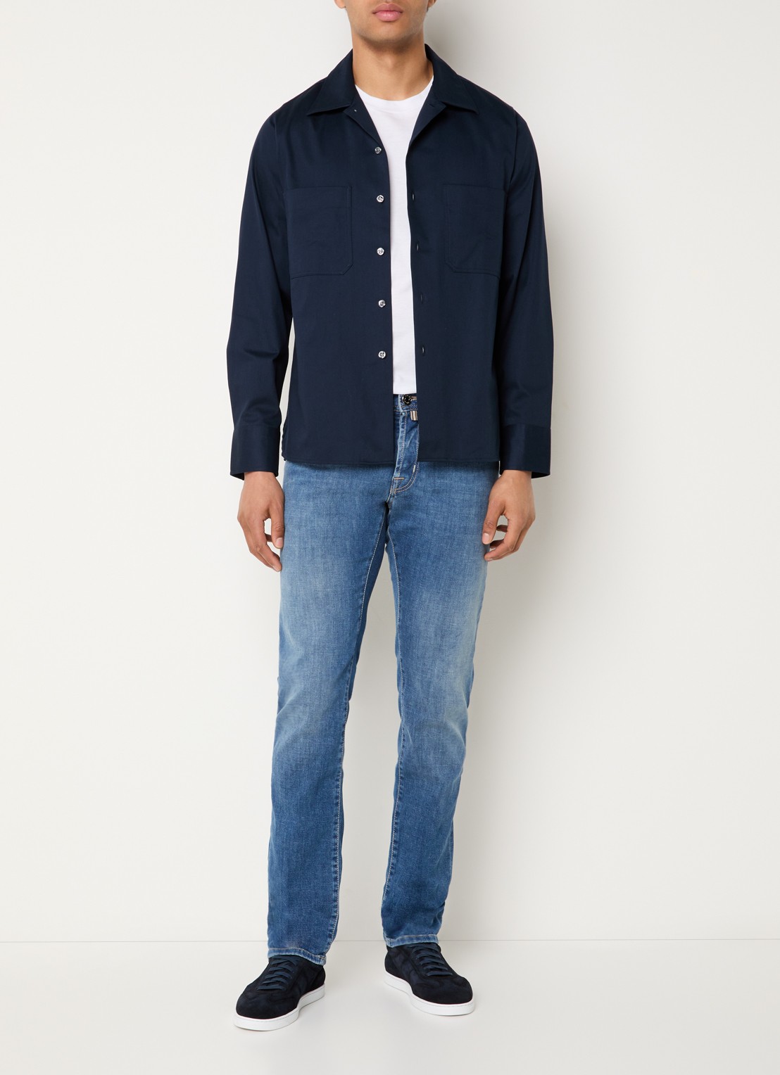 Oscar Jacobson Regular fit overhemd met stretch - voorkant 4 donkerblauw