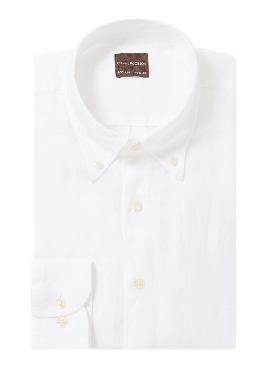 Oscar Jacobson Regular fit overhemd van linnen met button down-kraag - voorkant wit