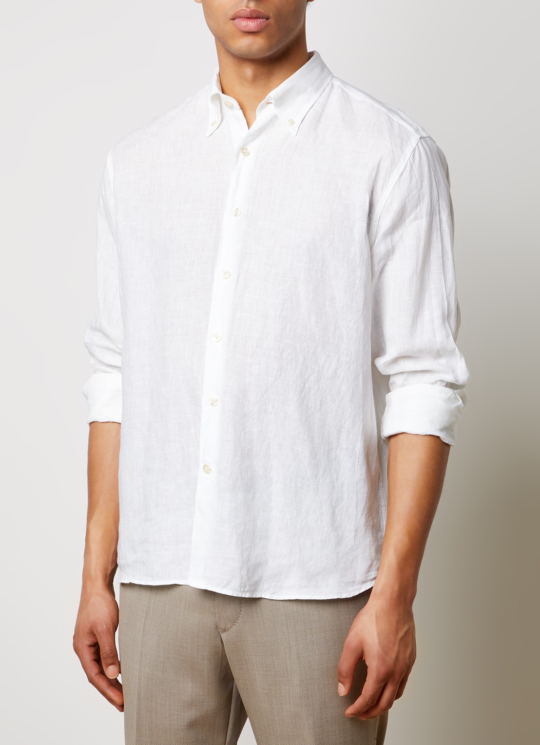 Oscar Jacobson Regular fit overhemd van linnen met button down-kraag - detail 4 wit