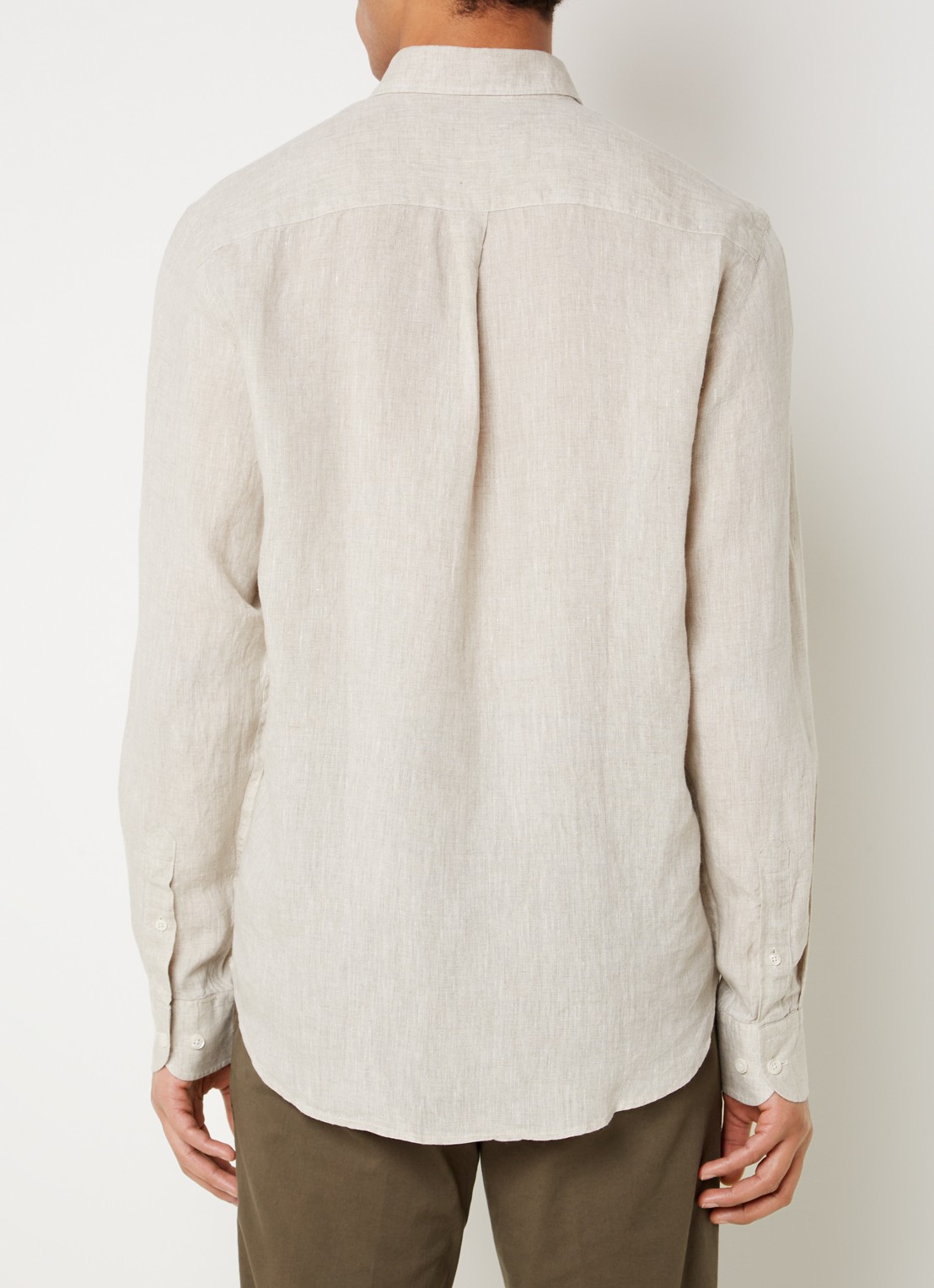Oscar Jacobson Regular fit overhemd van linnen met button down-kraag - achterkant 3 beige