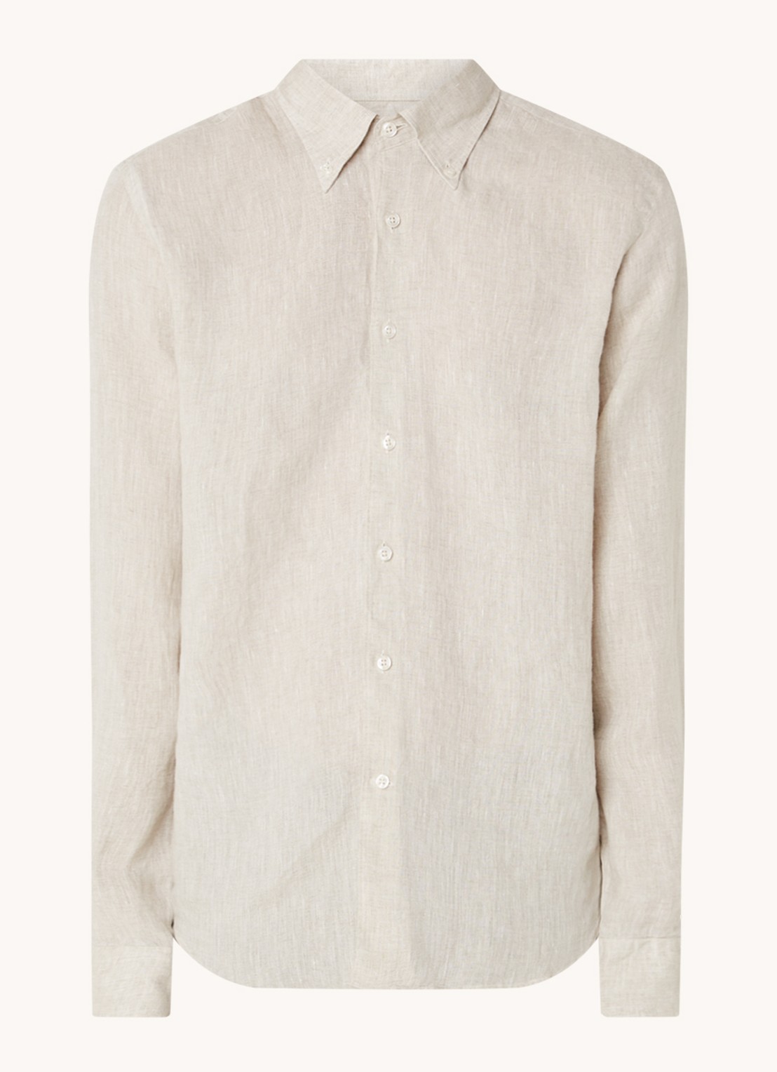 Oscar Jacobson Regular fit overhemd van linnen met button down-kraag - voorkant beige