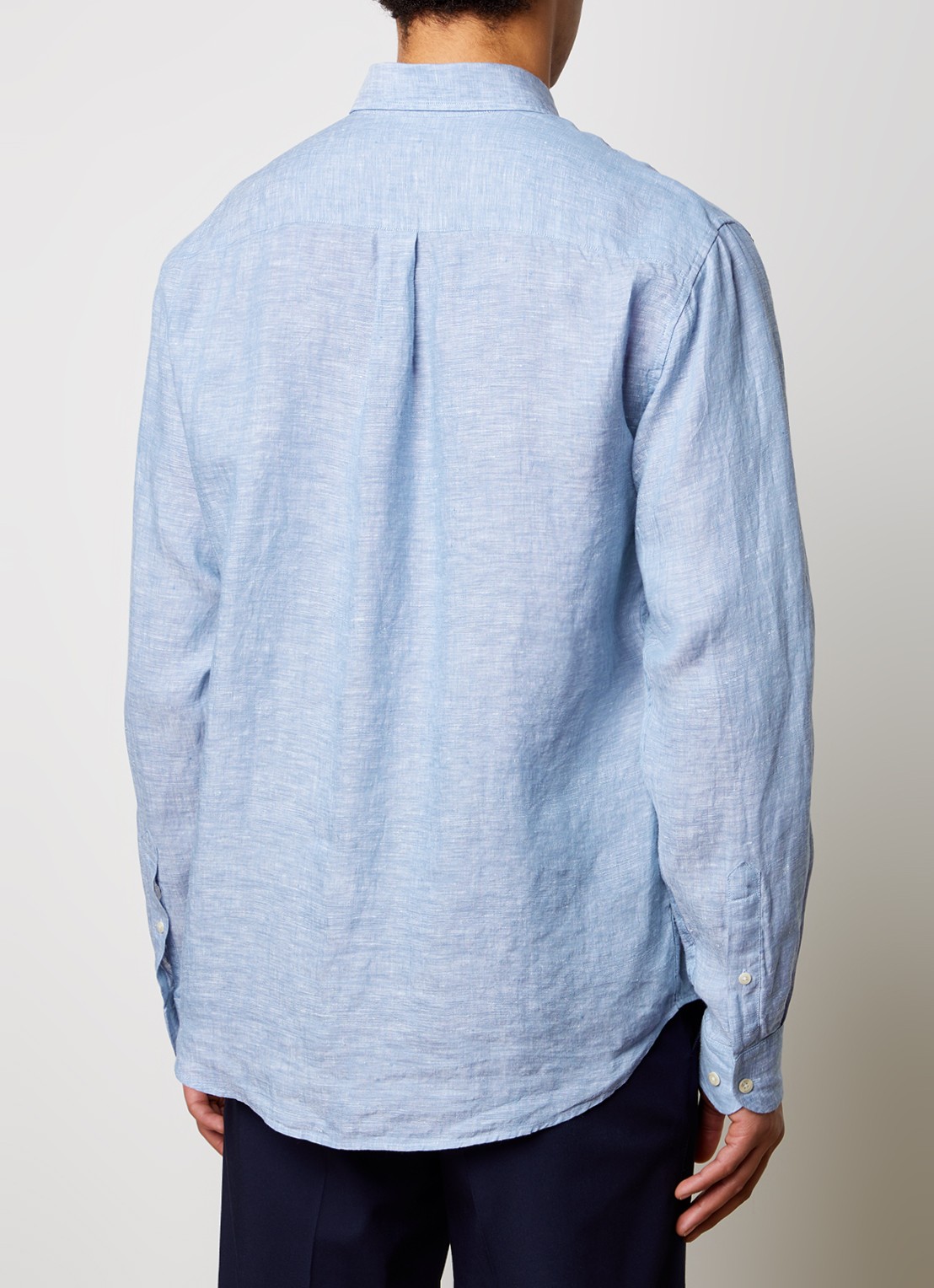 Oscar Jacobson Regular fit overhemd van linnen met button down-kraag - achterkant blauw