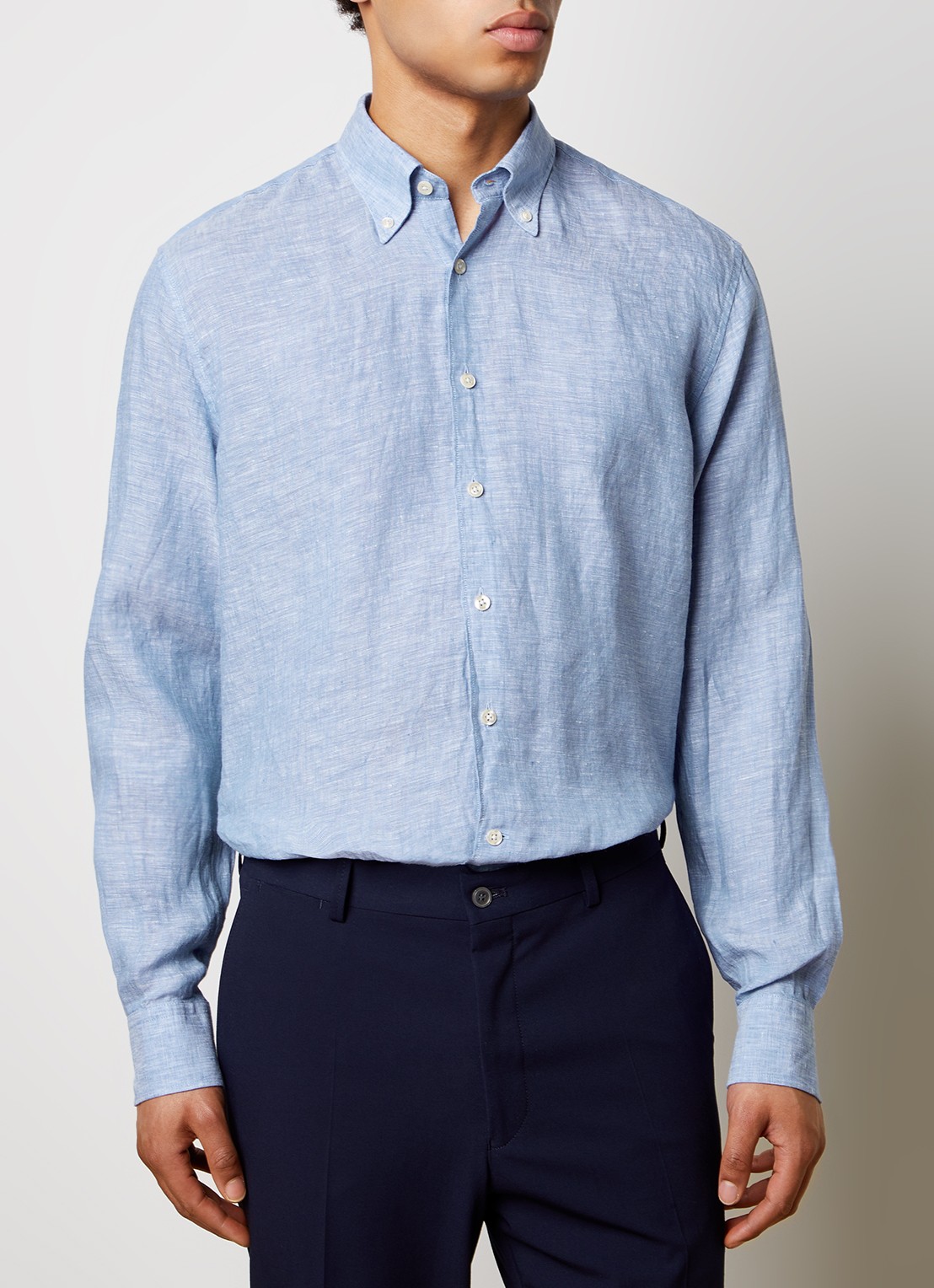 Oscar Jacobson Regular fit overhemd van linnen met button down-kraag - detail 4 blauw