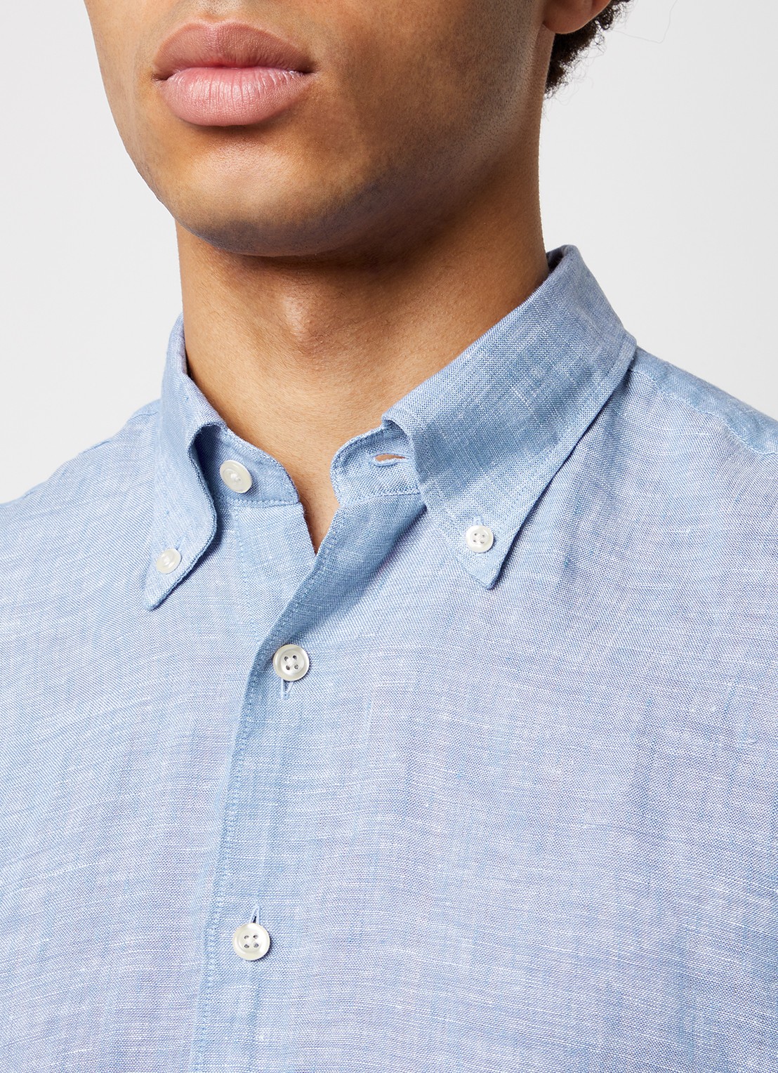 Oscar Jacobson Regular fit overhemd van linnen met button down-kraag - detail 5 blauw