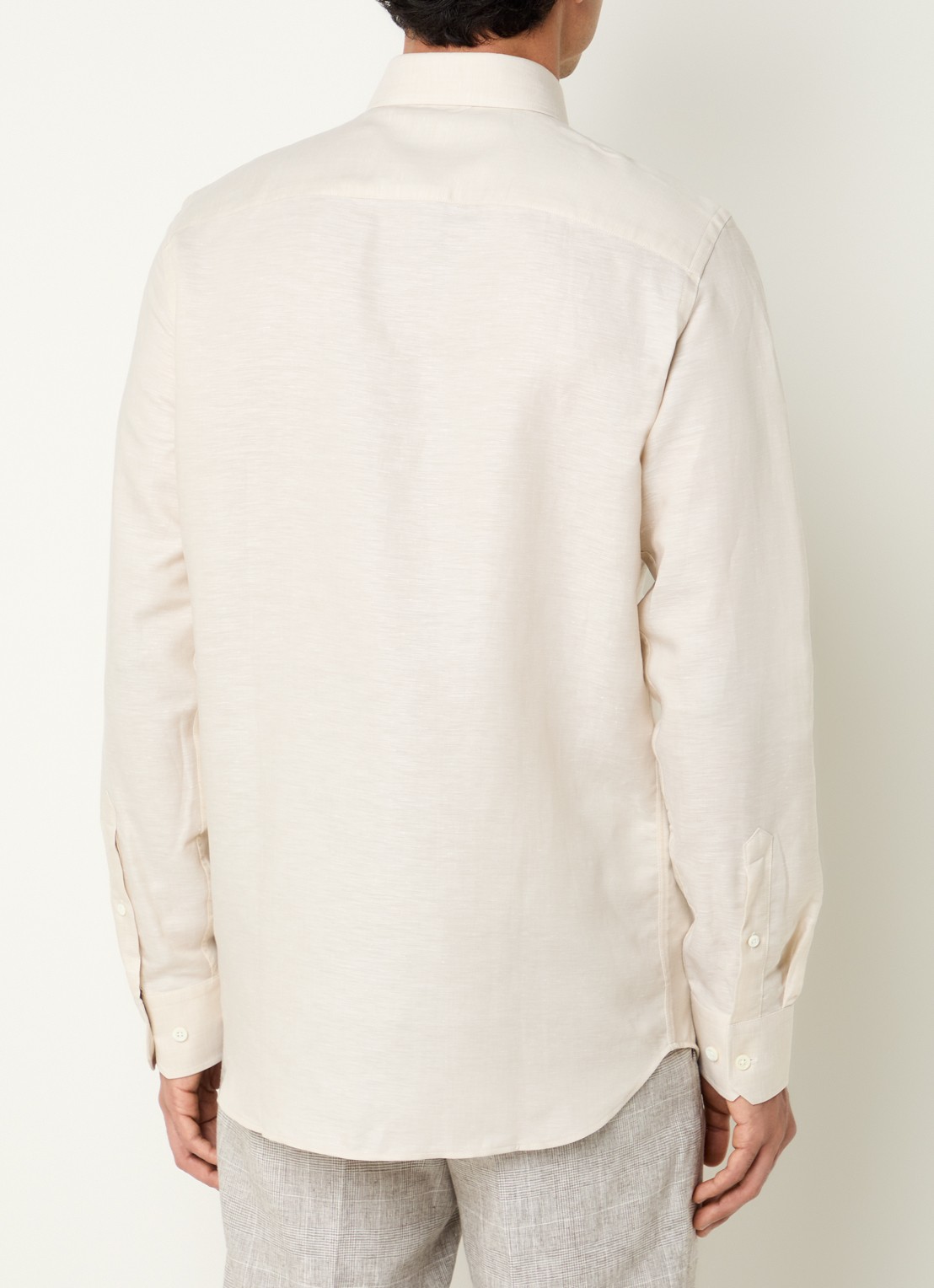 Oscar Jacobson Slim fit overhemd in linnenblend - achterkant beige