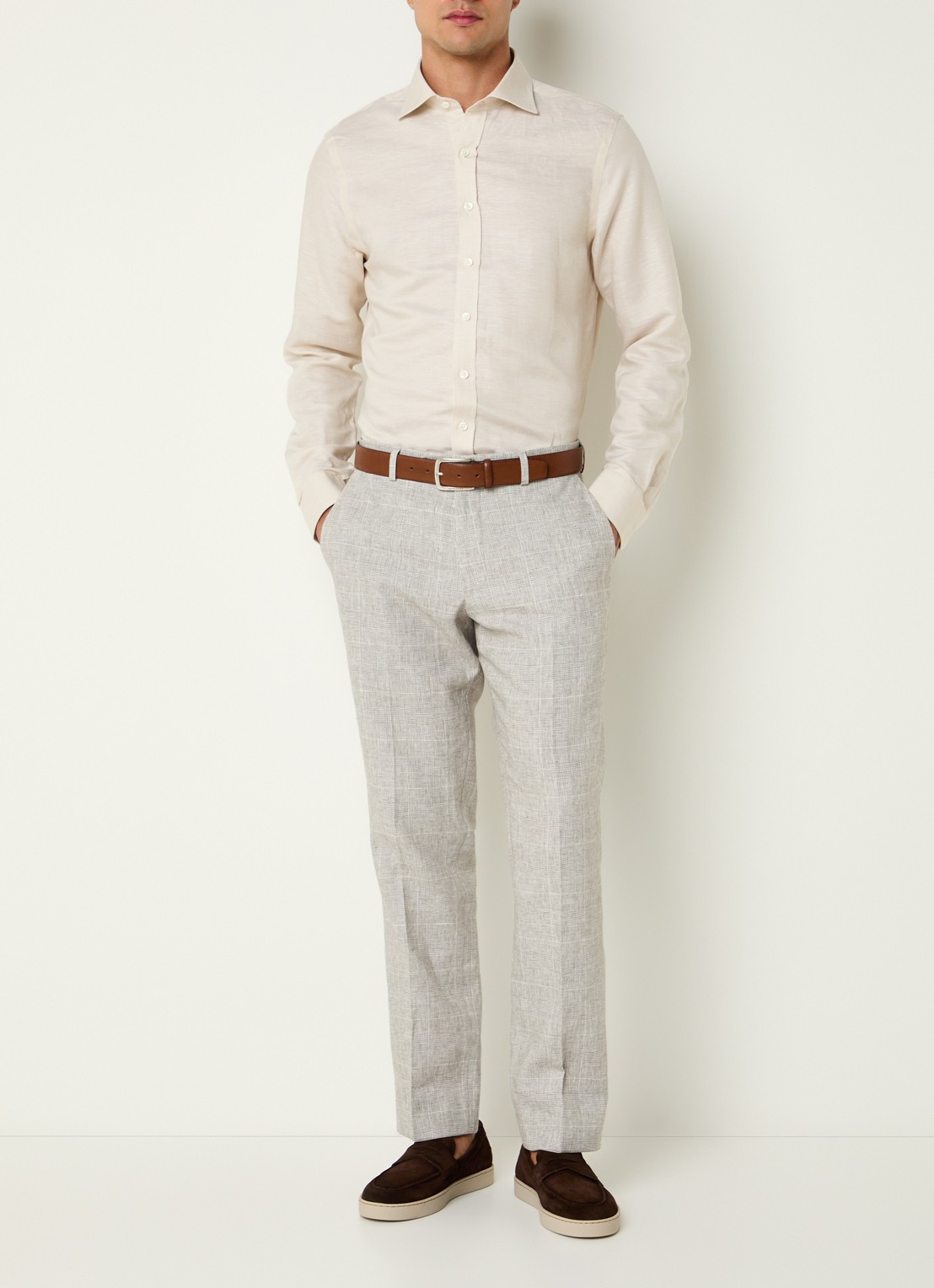 Oscar Jacobson Slim fit overhemd in linnenblend - voorkant 5 beige
