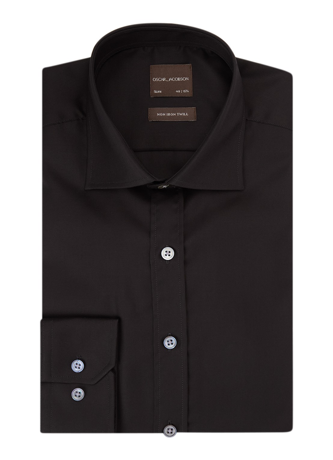 Oscar Jacobson Slim fit strijkvrij overhemd met cut away kraag - voorkant zwart