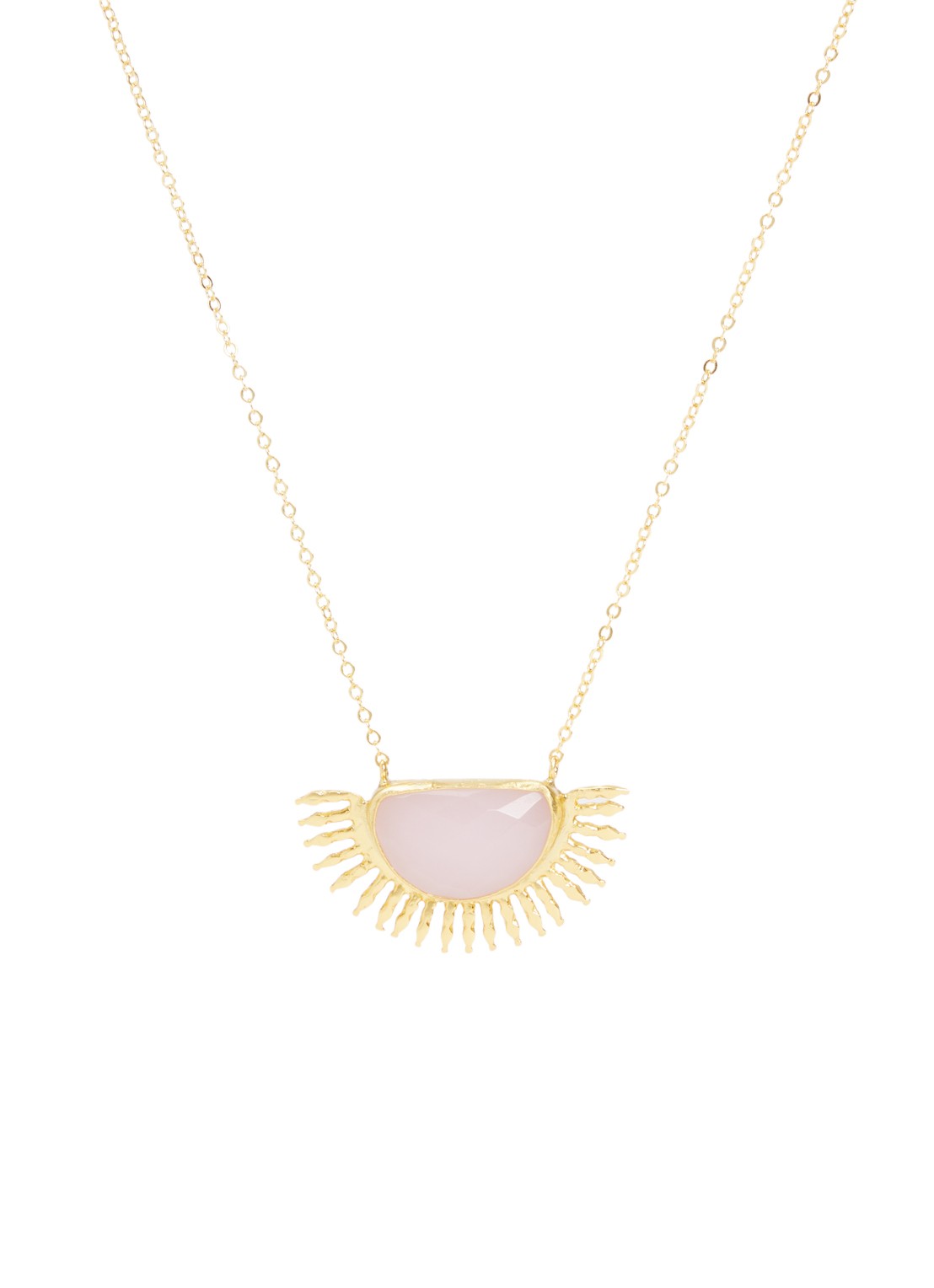 Ottoman Hands Sunrise Aqua Chalcedony ketting verguld - voorkant lichtroze