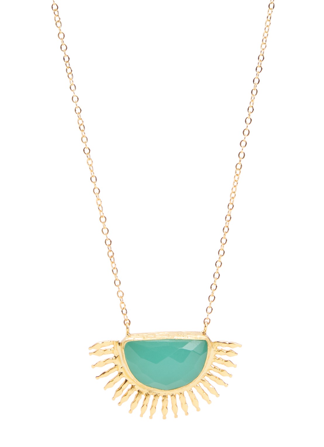 Ottoman Hands Sunrise Aqua Chalcedony ketting verguld - voorkant groen