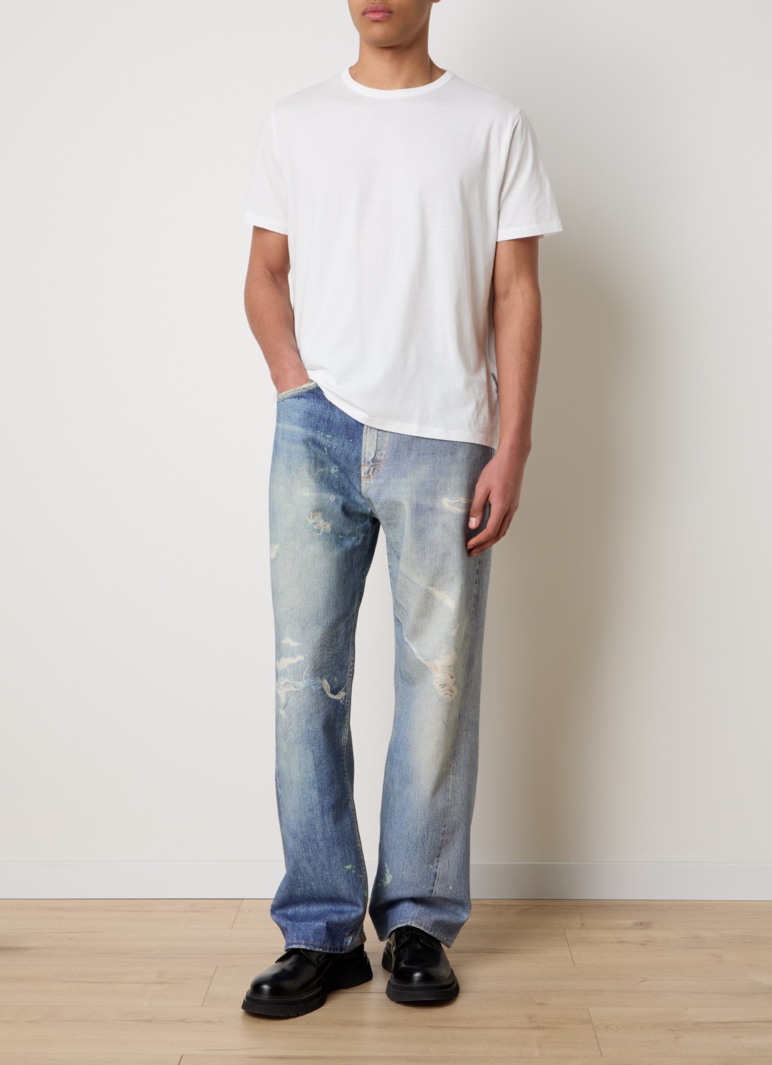 Our Legacy New Box oversized T-shirt met stretch - voorkant 3 gebroken wit