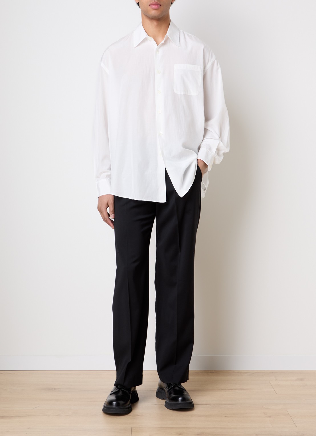 Our Legacy Regular fit overhemd in zijdeblend - voorkant 2 wit