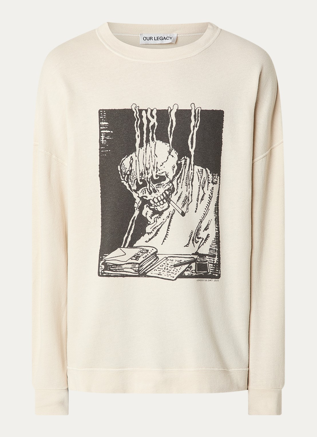 Our Legacy Slack longsleeve in linnenblend met front- en backprint - voorkant beige
