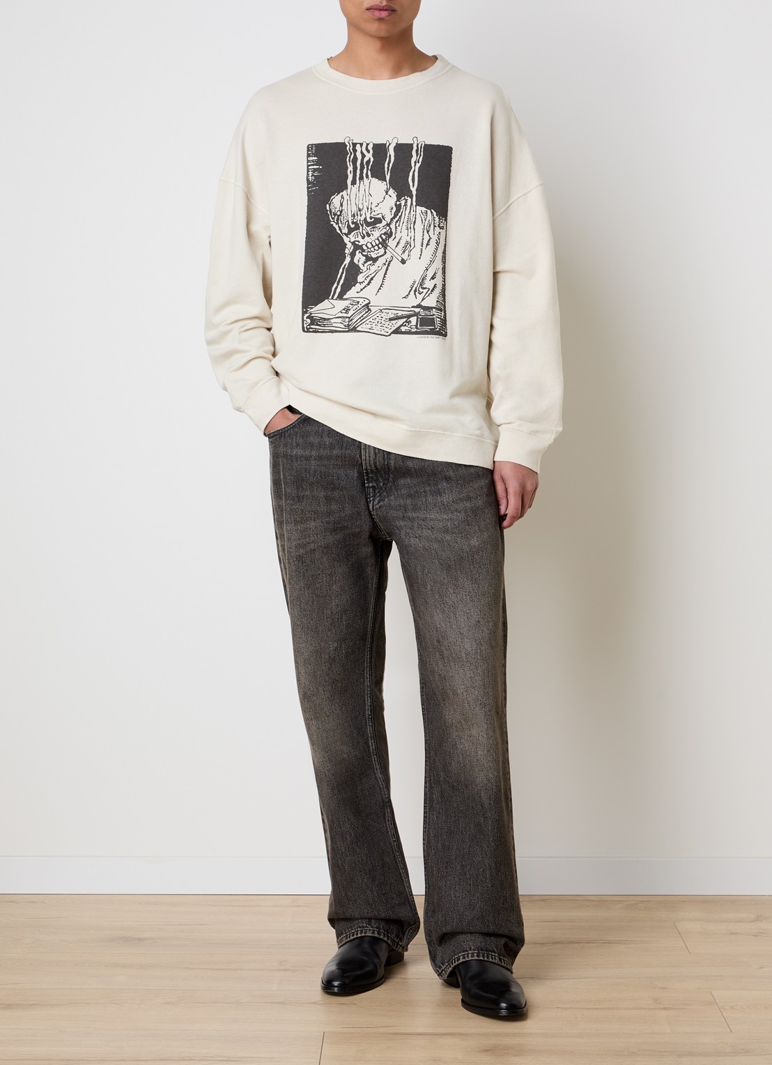 Our Legacy Slack longsleeve in linnenblend met front- en backprint - voorkant 2 beige
