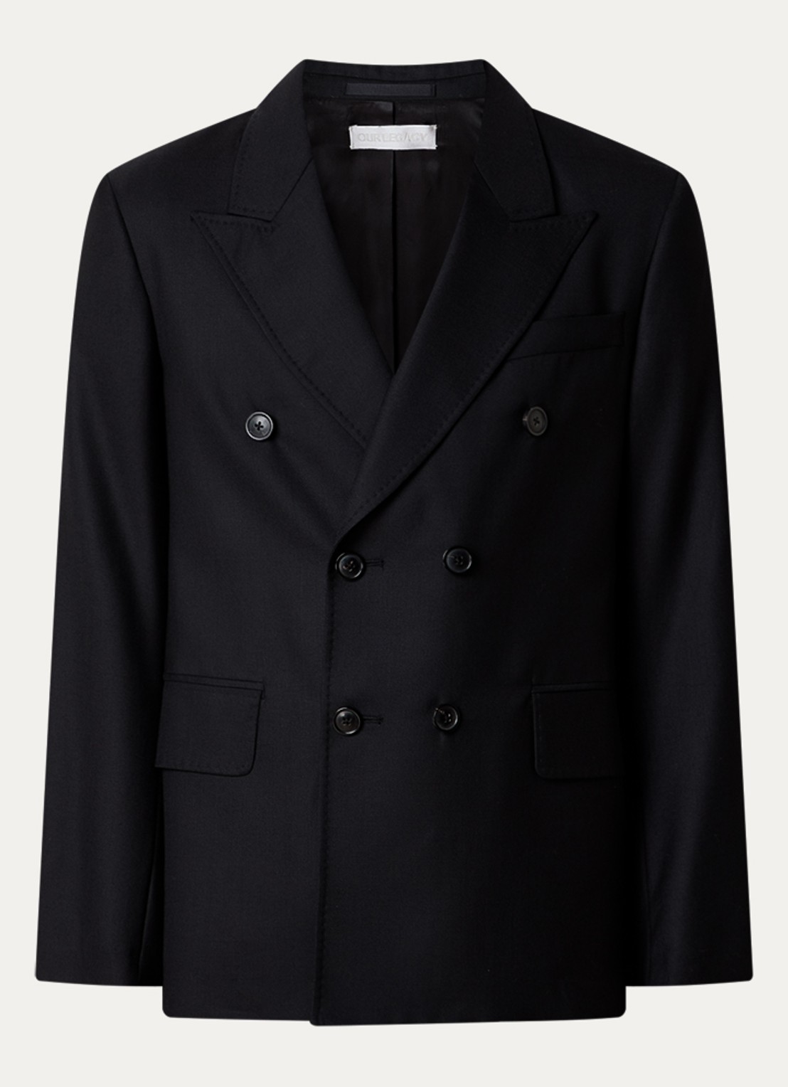 Our Legacy Unconstructed double-breasted regular fit colbert met klepzakken - voorkant 2 zwart