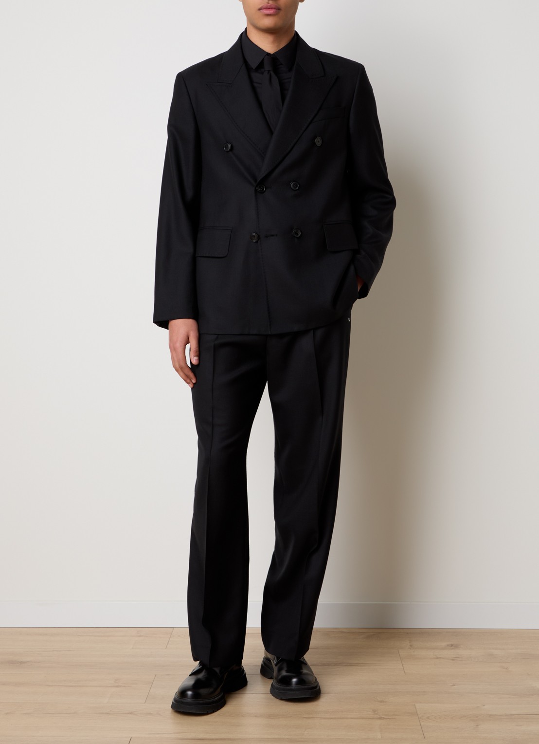 Our Legacy Unconstructed double-breasted regular fit colbert met klepzakken - voorkant 3 zwart