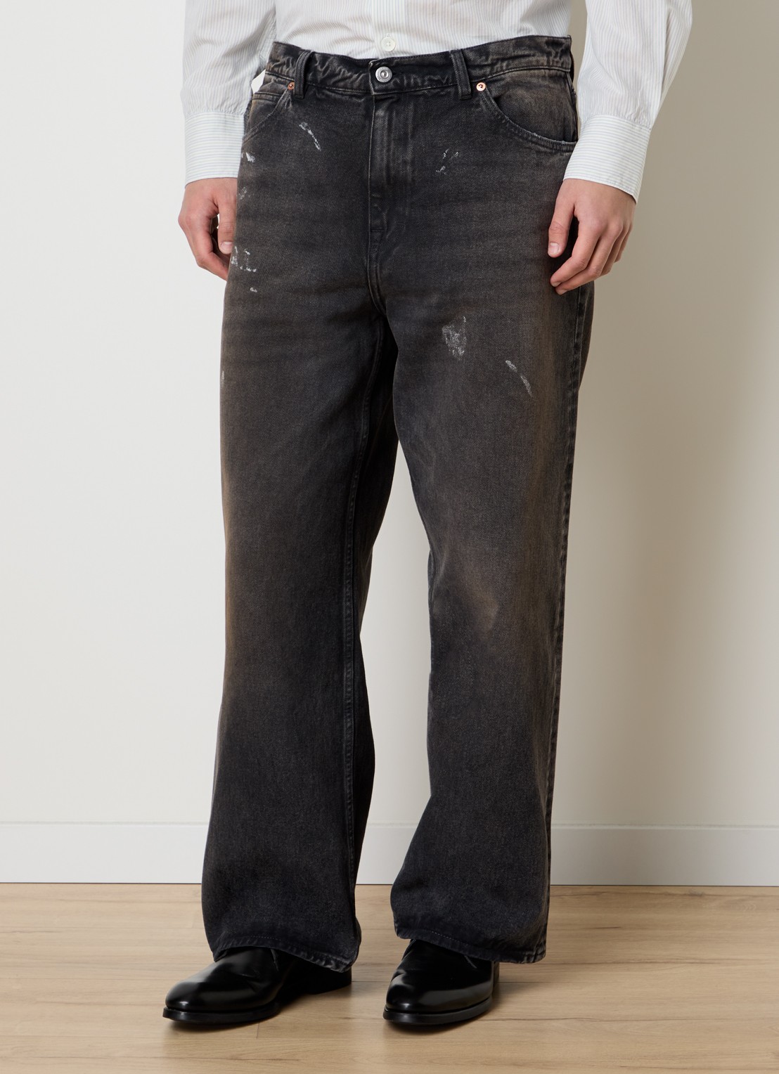 Our Legacy Wide leg jeans met gekleurde wassing - detail antraciet