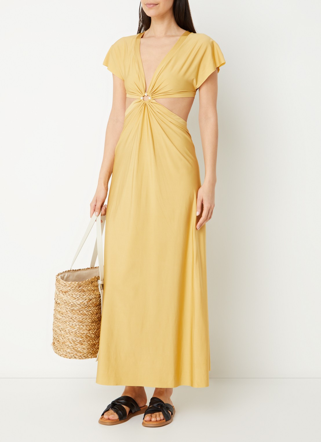 Pain de Sucre Rislene strandjurk met cut-out detail en kralendecoratie  - detail 3 goud