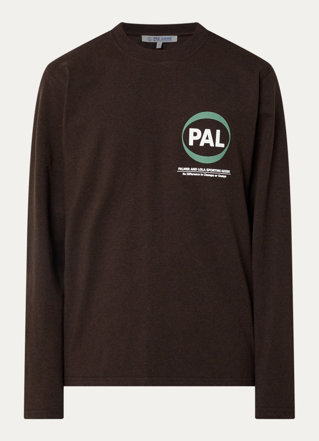 PAL Sporting Goods Longsleeve met logo- en backprint - voorkant donkerbruin