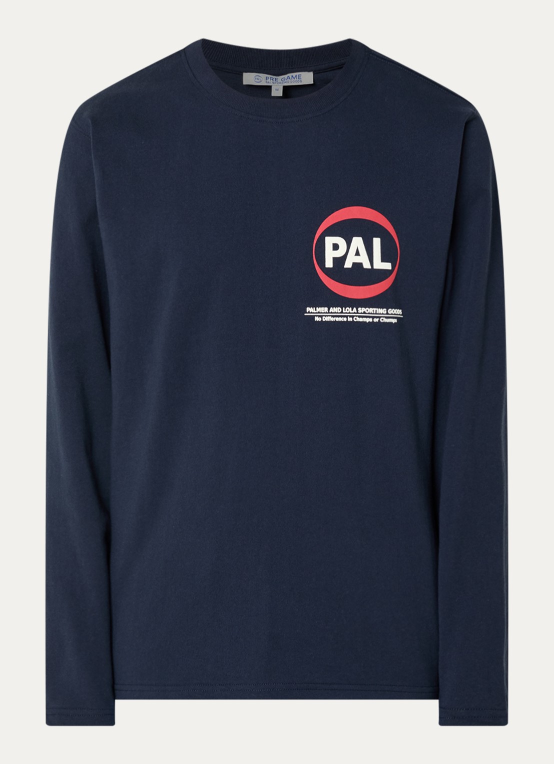 PAL Sporting Goods Longsleeve met logo- en backprint - voorkant donkerblauw