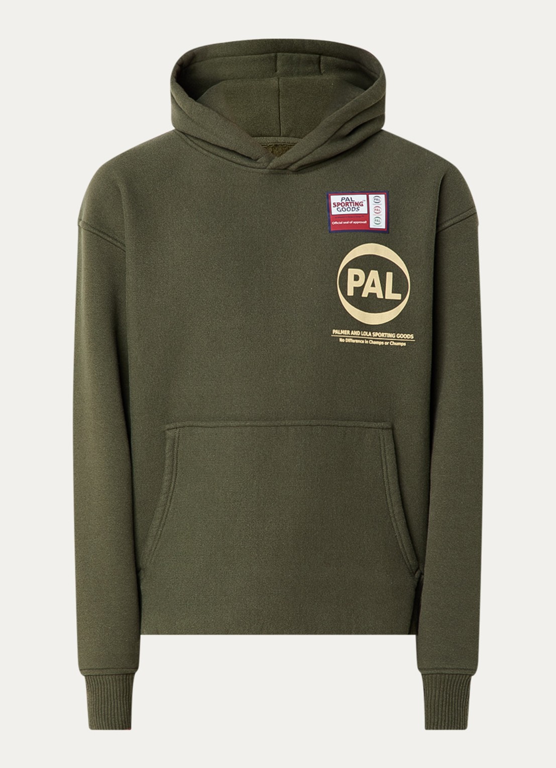 PAL Sporting Goods Pre Game hoodie met logo- en backprint - voorkant 4 bronsgroen