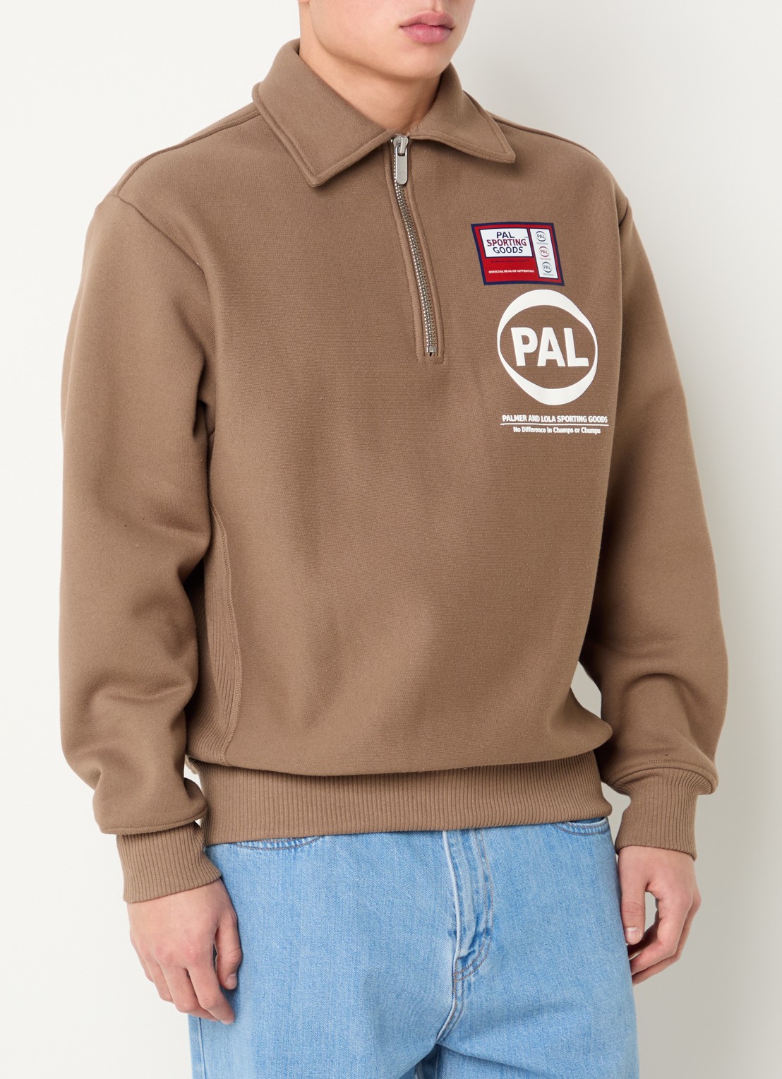 PAL Sporting Goods Pre game sweater met halve rits en logo - detail lichtbruin