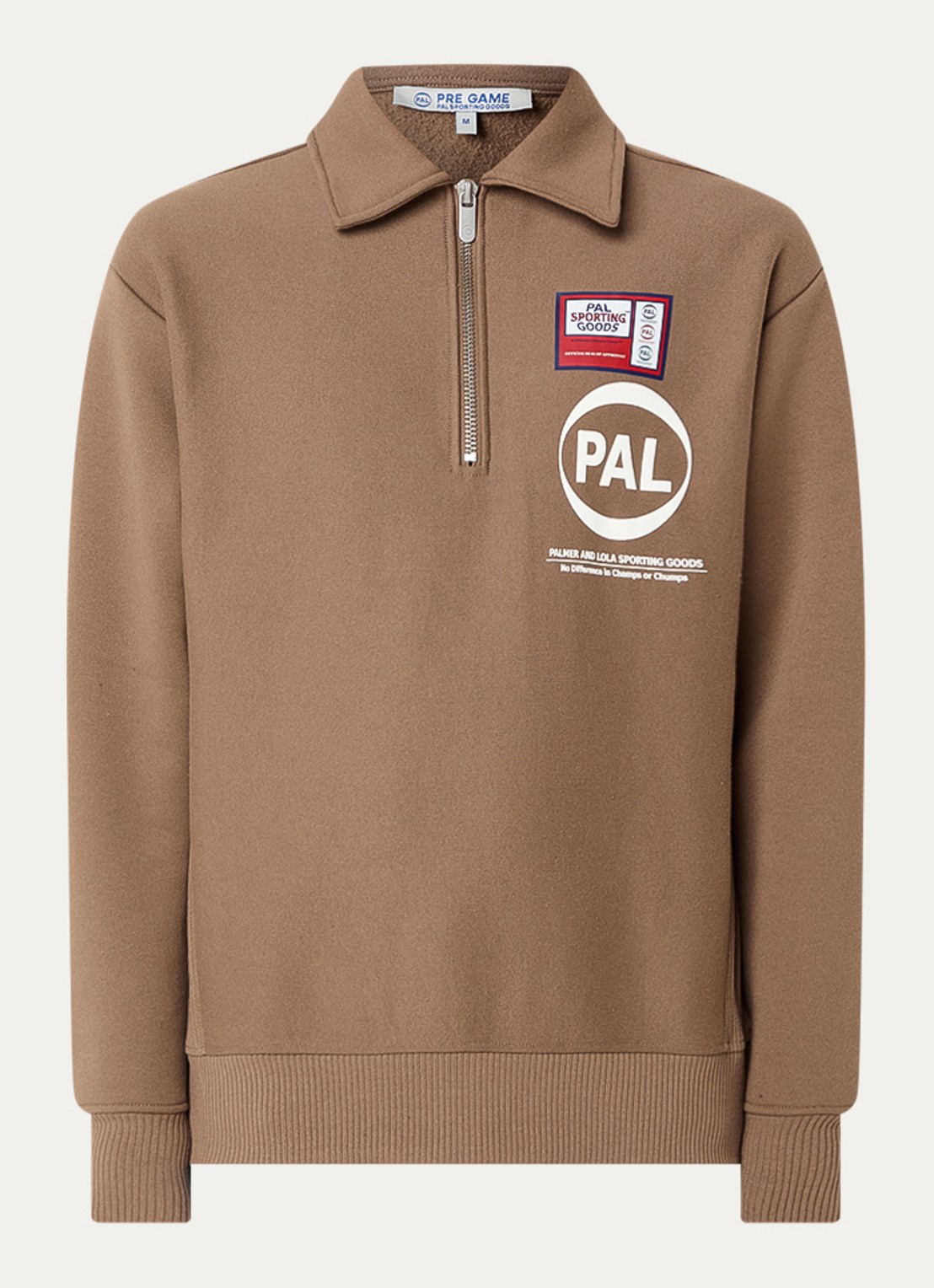 PAL Sporting Goods Pre game sweater met halve rits en logo - voorkant 2 lichtbruin