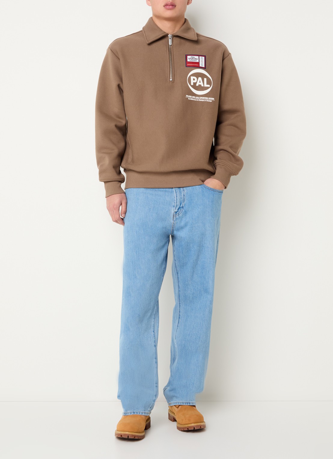 PAL Sporting Goods Pre game sweater met halve rits en logo - voorkant 3 lichtbruin