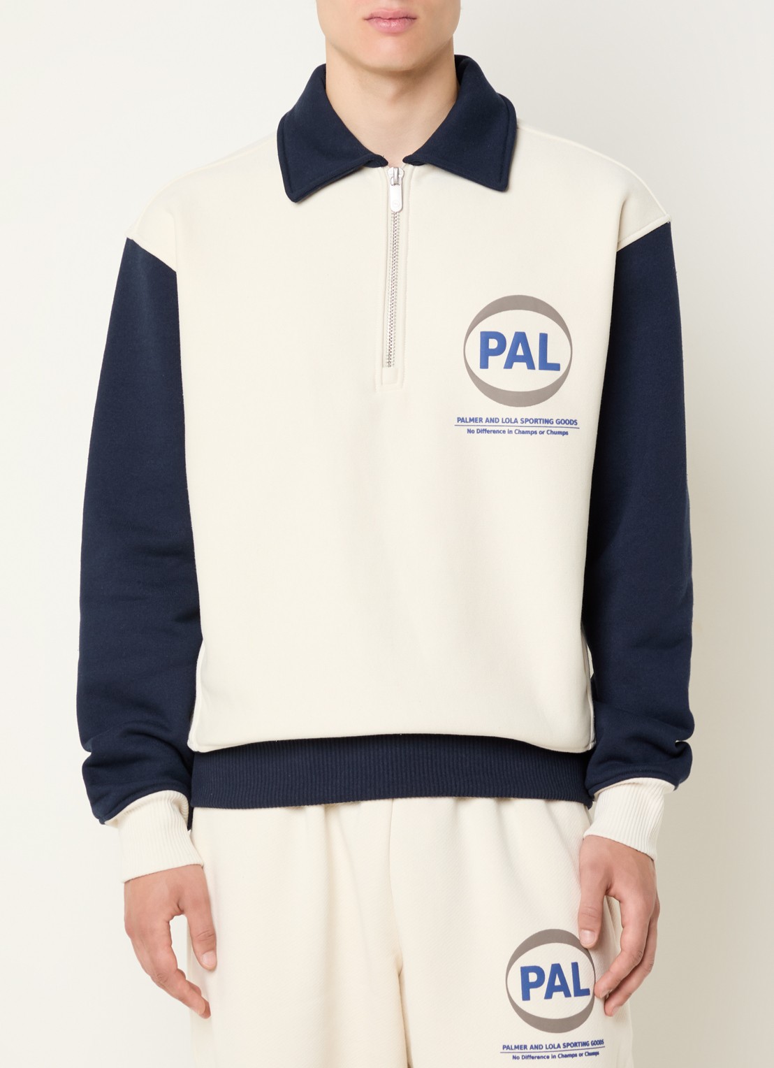 PAL Sporting Goods Pre Game sweater met halve rits en logo - detail 4 gebroken wit