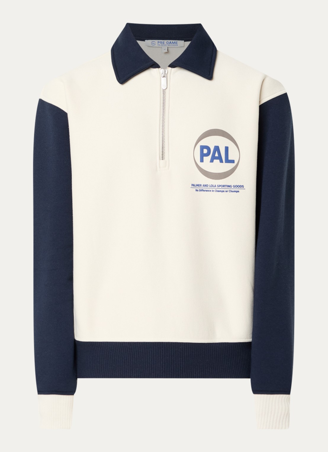 PAL Sporting Goods Pre Game sweater met halve rits en logo - voorkant 2 gebroken wit