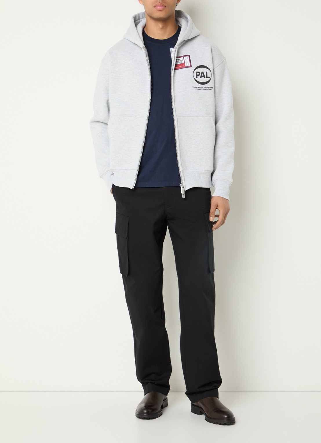 PAL Sporting Goods Pre game sweatvest met capuchon en logo - voorkant 5 lichtgrijs