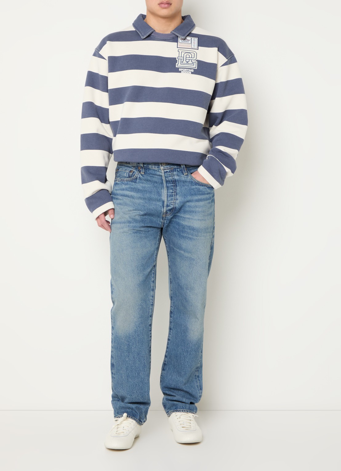 PAL Sporting Goods Sweater met kraag en streepprint - voorkant 2 donkerblauw