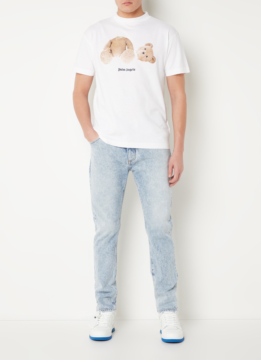 Palm Angels Bear T-shirt met front-en backprint - voorkant 5 wit