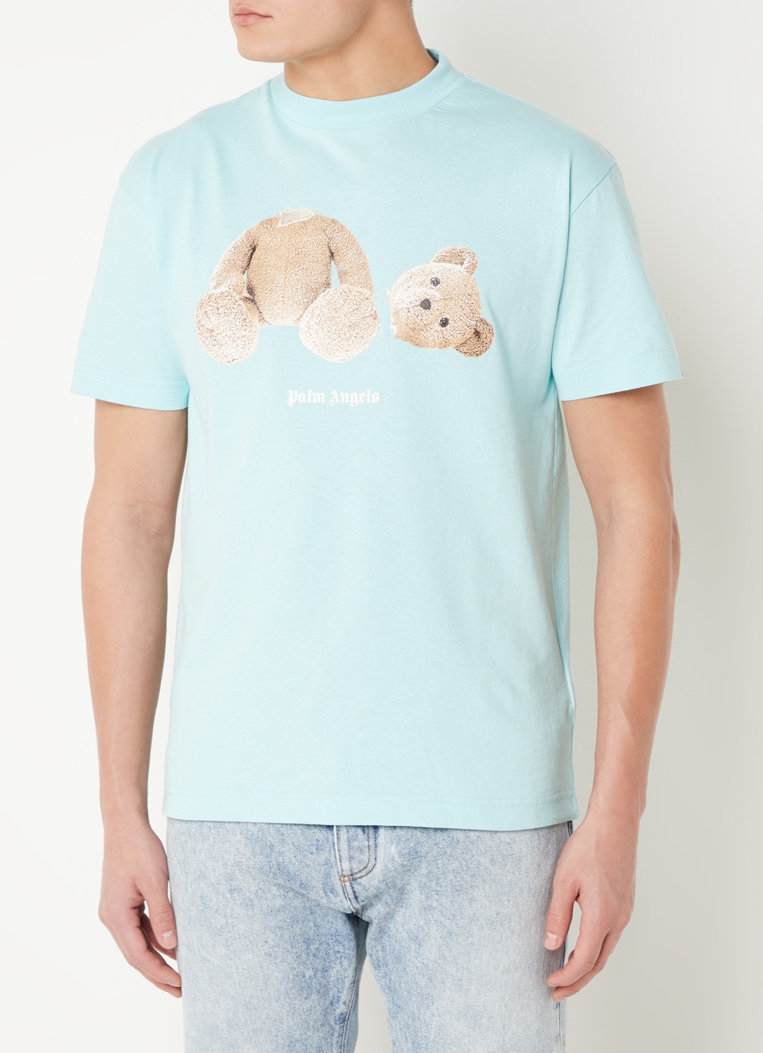 Palm Angels Bear T-shirt met front-en backprint - detail turquoise
