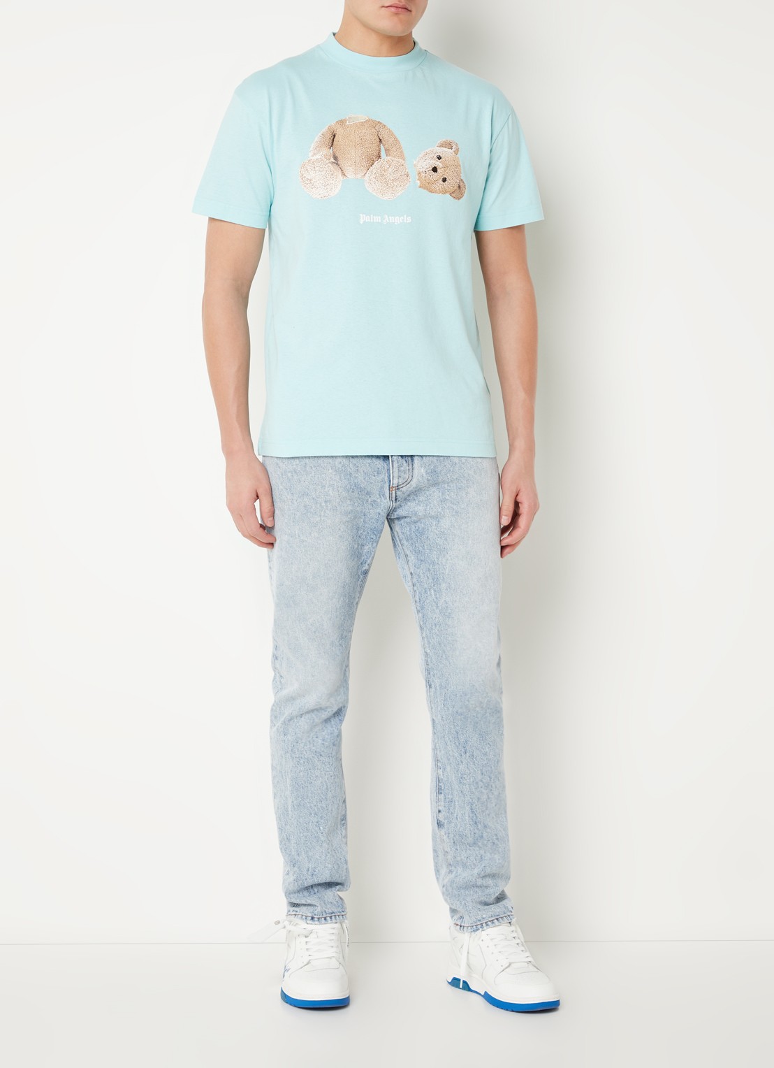 Palm Angels Bear T-shirt met front-en backprint - voorkant 5 turquoise