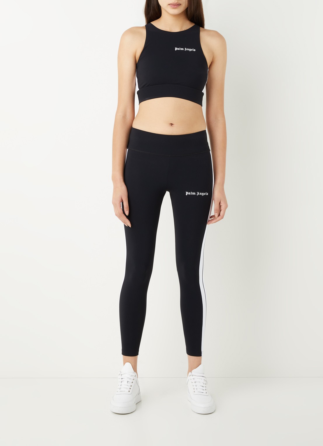 Palm Angels High waist cropped trainingslegging met logoprint - voorkant 3 zwart
