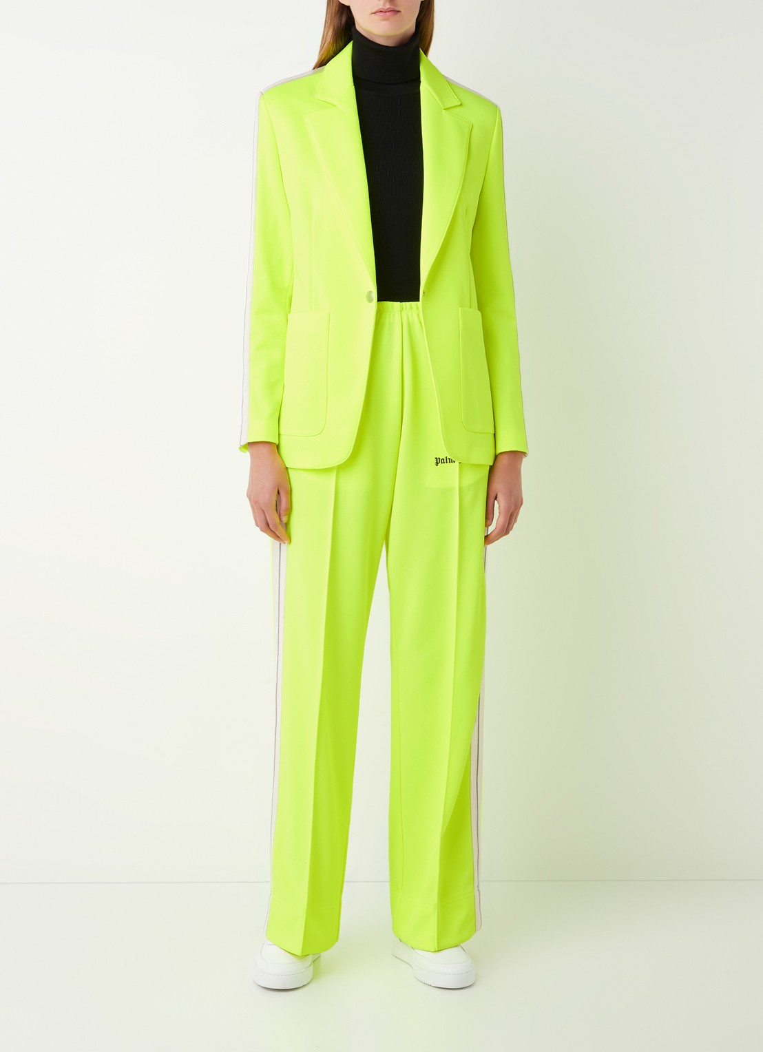 Palm Angels Milano high waist loose fit trackpants met streepdetail - voorkant 2 neongeel