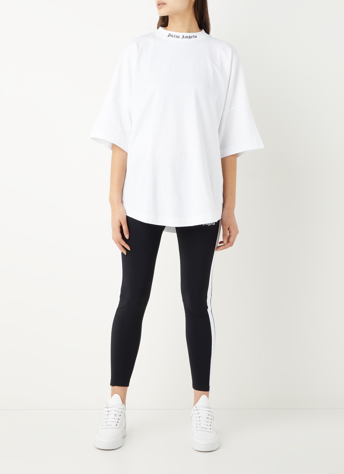 Palm Angels Oversized T-shirt met logo- en backprint - voorkant 4 wit