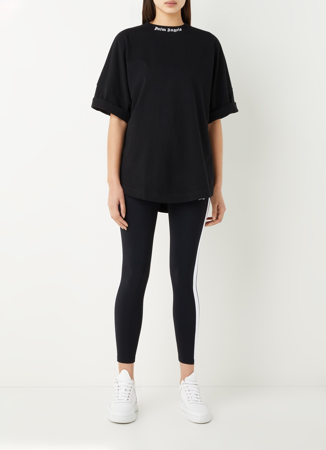 Palm Angels Oversized T-shirt met logo- en backprint - voorkant 3 zwart