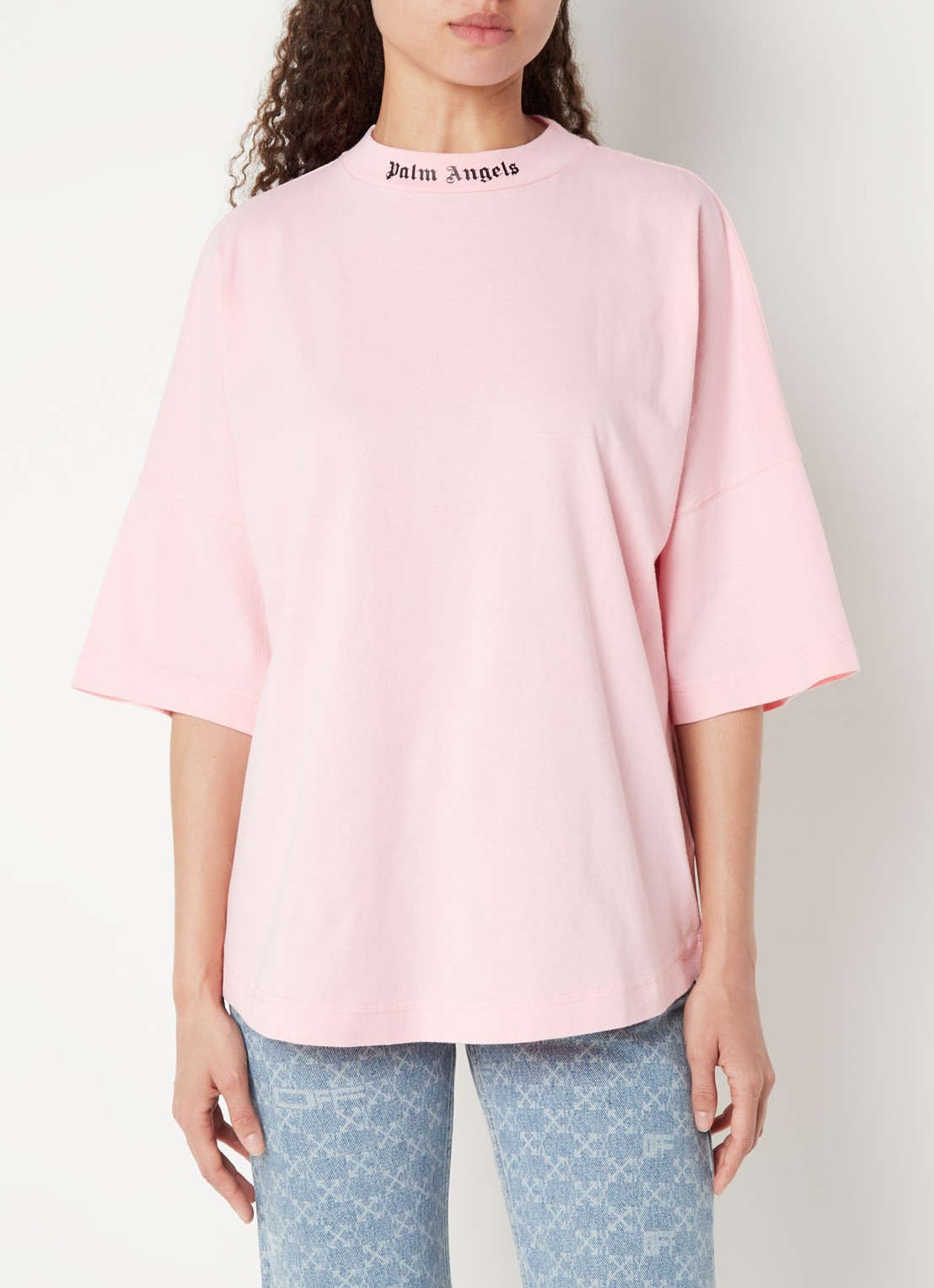 Palm Angels Oversized T-shirt met logo- en backprint - achterkant roze