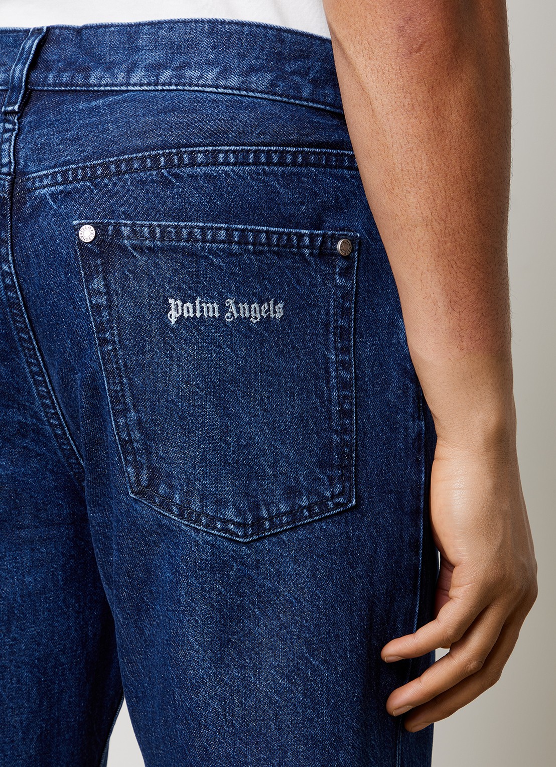 Palm Angels Straight leg jeans met donkere wassing - detail 5 indigo