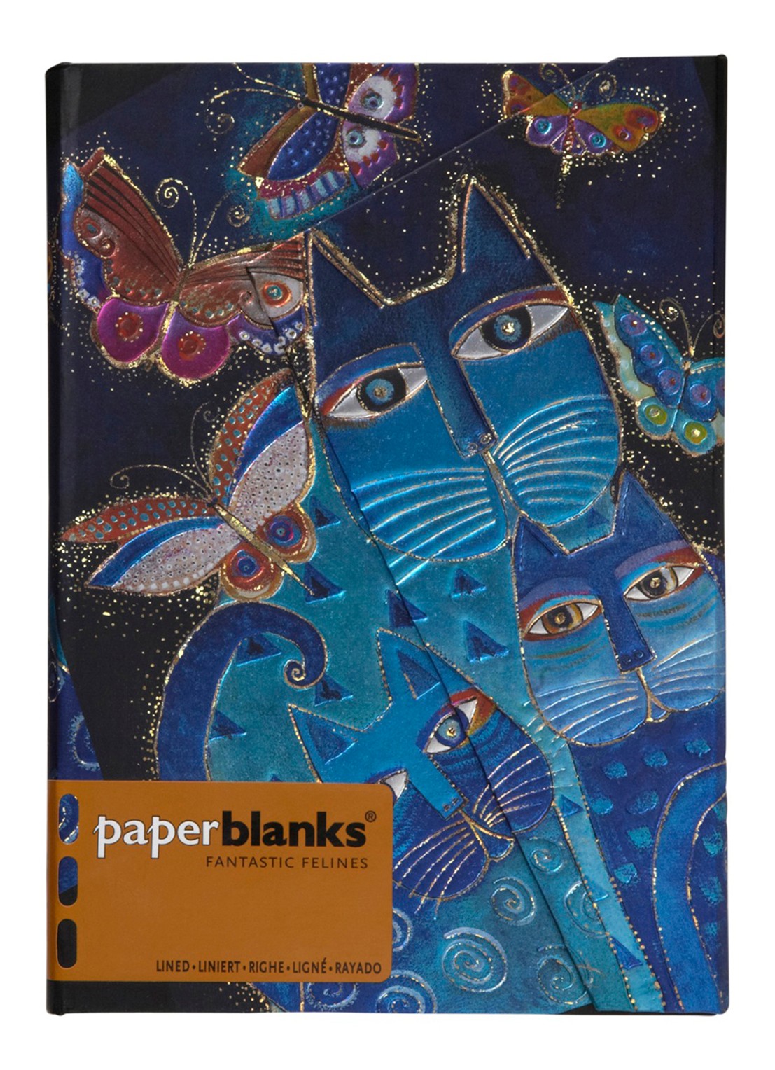 Paperblanks Blue Cats & Butterflies Midi gelinieerd notitieboek  - voorkant blauw