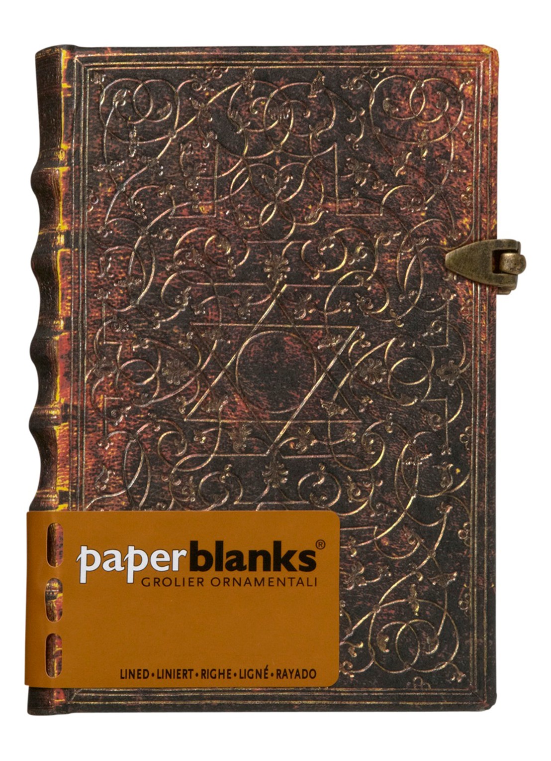 Paperblanks Grolier Mini gelinieerd notitieboek  - voorkant roodbruin